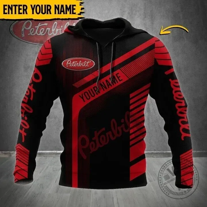 Personalized Peterbilt Trucking Company Logo Red and Black Custom Name Hoodie
