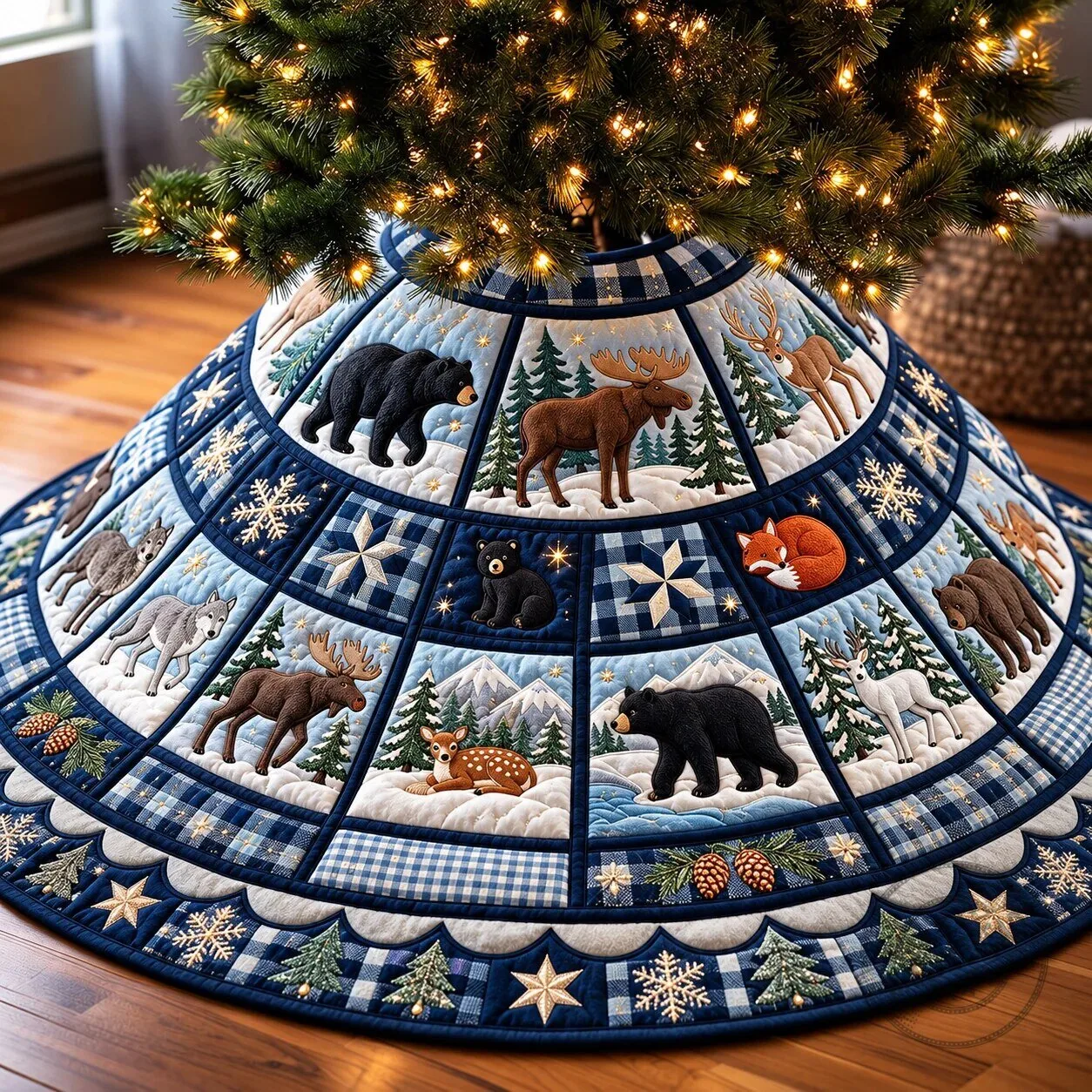 Winter Wildlife Forest Animals Quilted Christmas Tree Skirt
