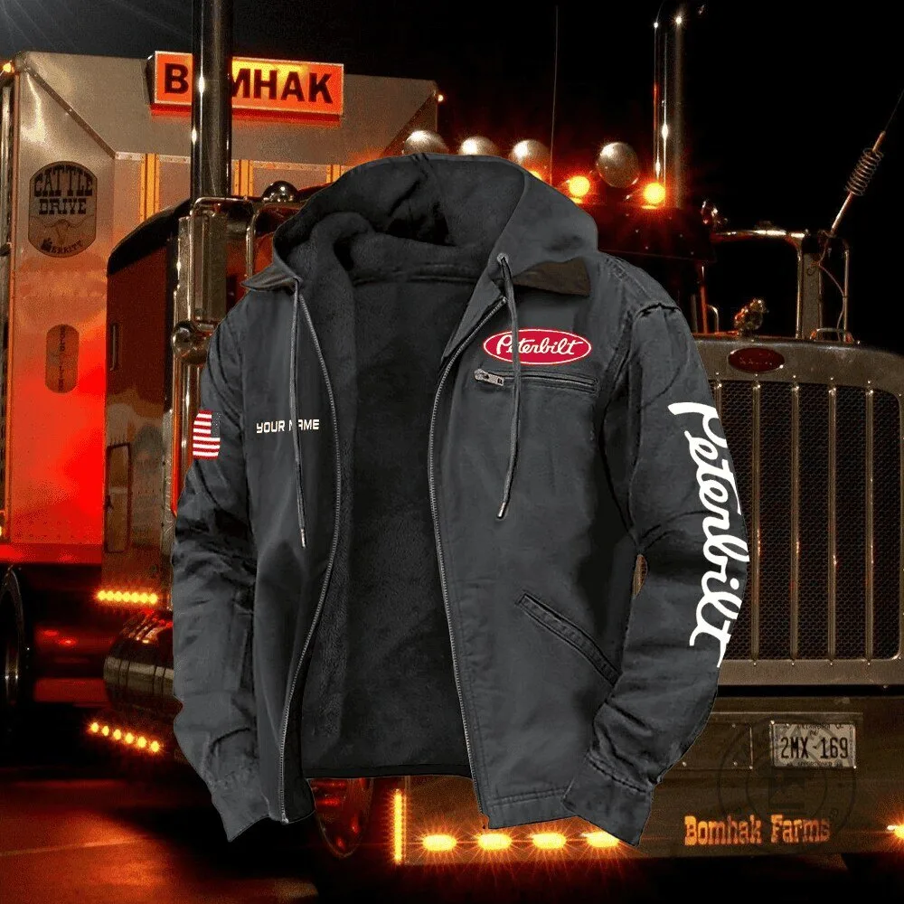 Peterbilt Trucking Company Personalized Name American Flag Work Jacket 1 Peterbilt Trucking Company Personalized Name American Flag Work Jacket