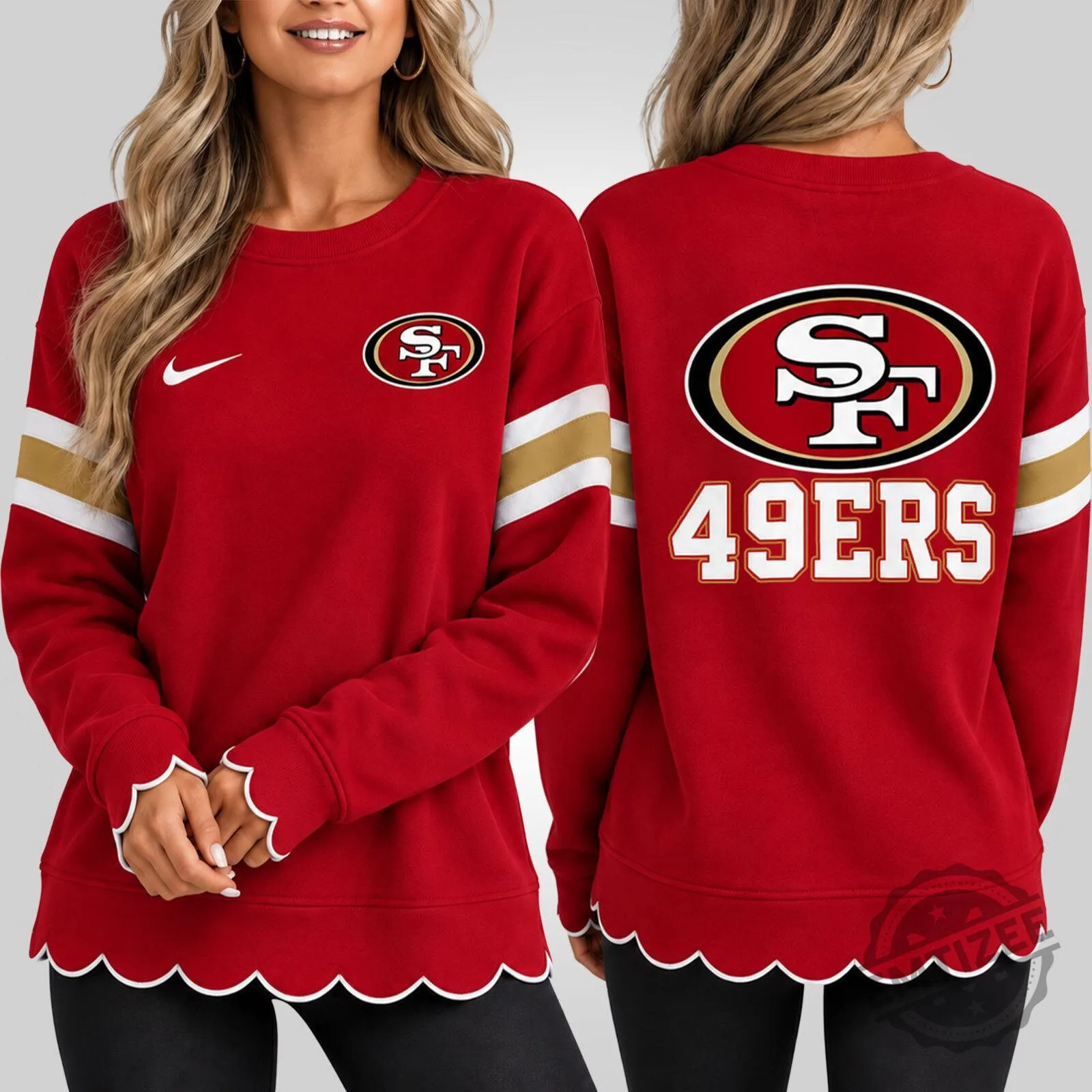 Women's Crewneck Sweatshirt with Scalloped Hem and 49ers Graphic from San Francisco