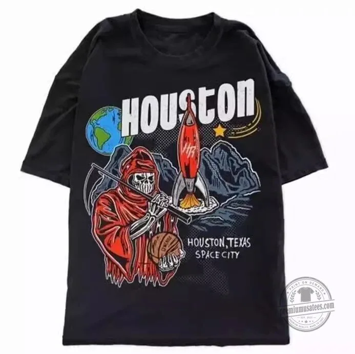Houston Texas Space City Basketball Grim Reaper Graphic Black T-Shirt