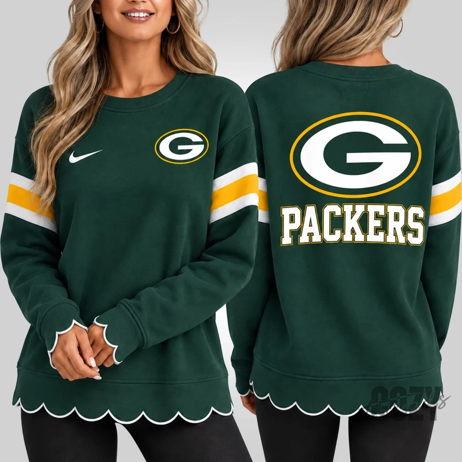 Green Bay Packers Women's Scalloped Hem Crewneck Sweatshirt