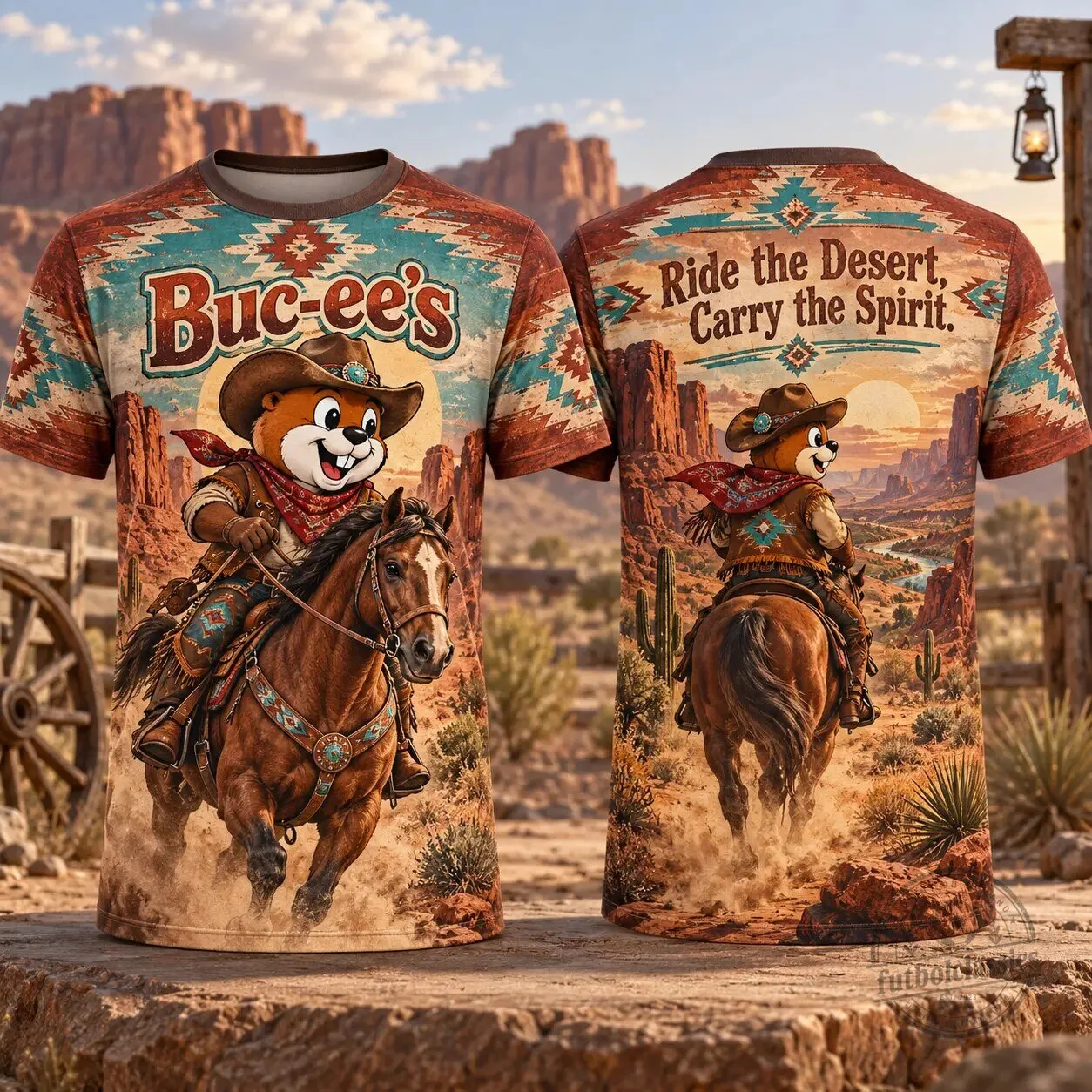 Buc-ee's Cowboy Beaver Riding Horse Desert Landscape T-Shirt