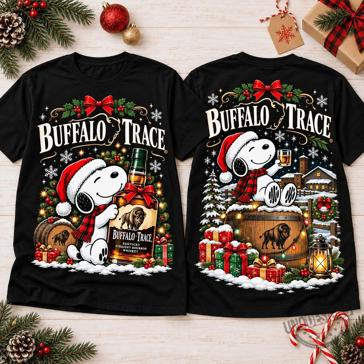 Buffalo Trace Christmas Snoopy Bourbon Whiskey Holiday T-Shirt