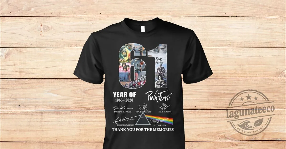 Pink Floyd 61st Anniversary Band Signatures Black T-Shirt