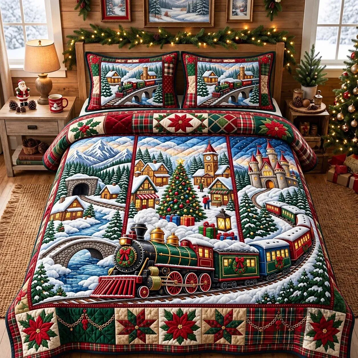 Christmas Valley Express Winter Village Quilted Bedding Set