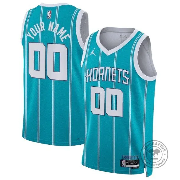 Charlotte Hornets Icon Edition Teal White Pinstripe Basketball Jersey