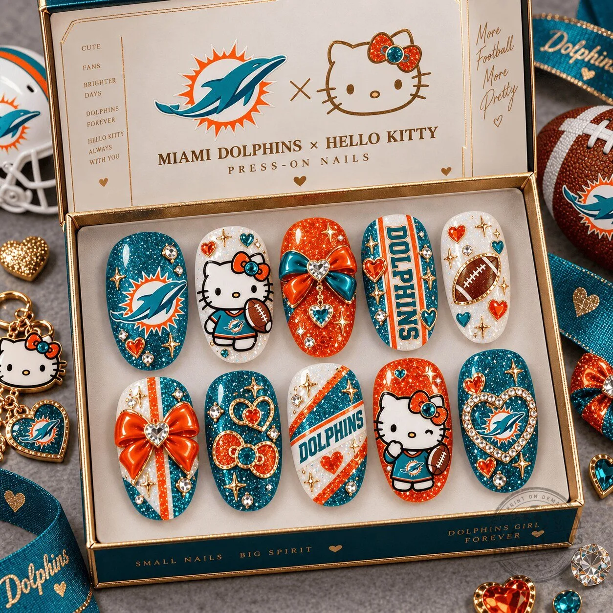 Miami Dolphins Football Hello Kitty Press-On Nails Set