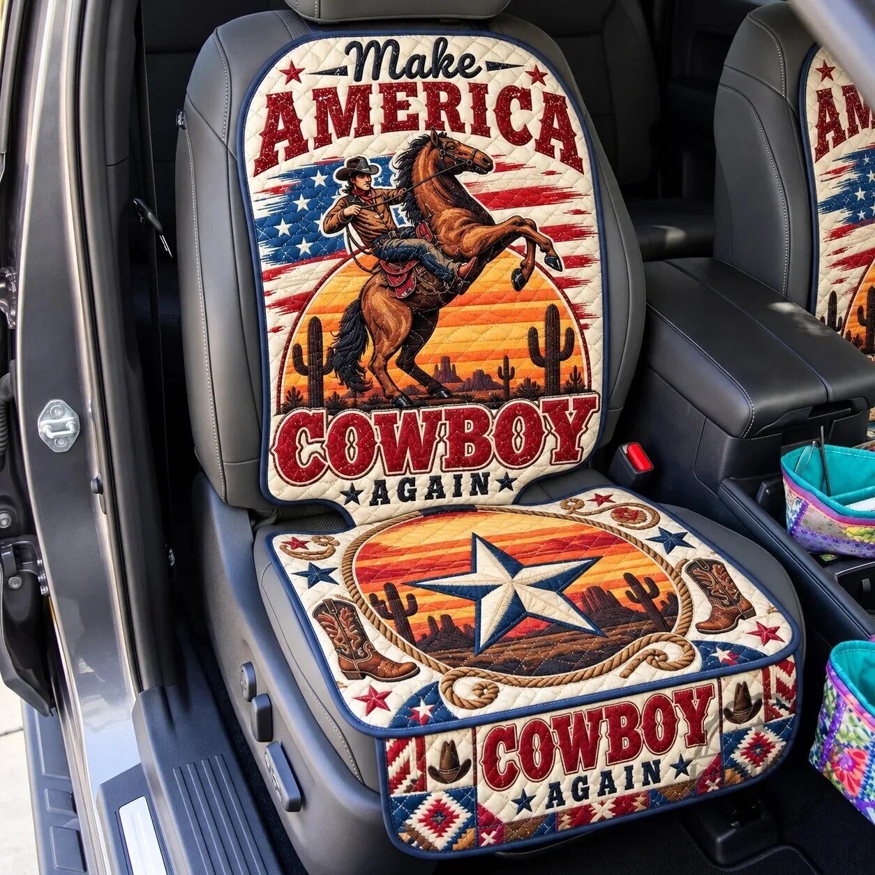 Make America Cowboy Again Western Star Quilted Car Seat Cover Protector