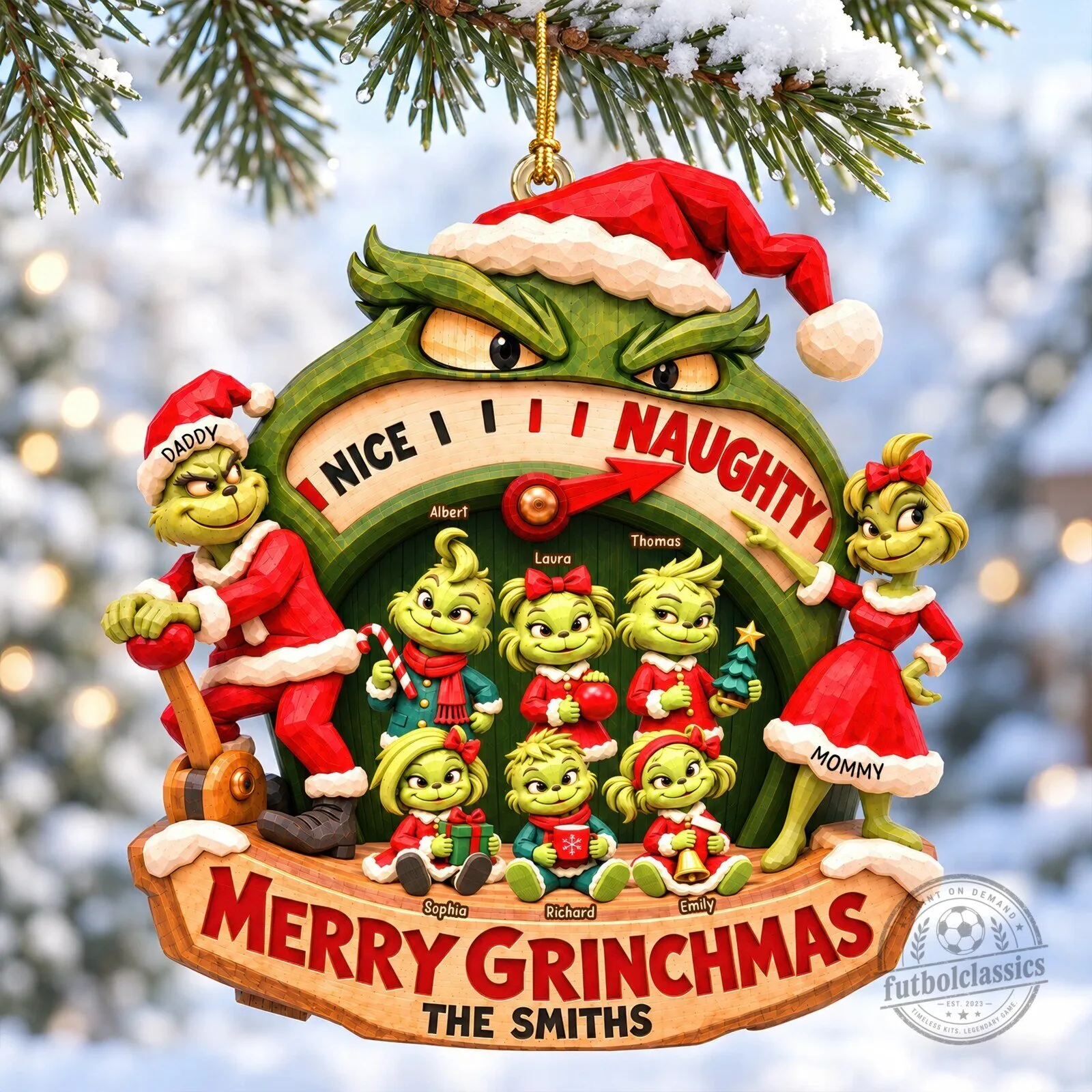 Personalized Christmas Tree Ornament for the Grinch Family - Merry Grinchmas Design