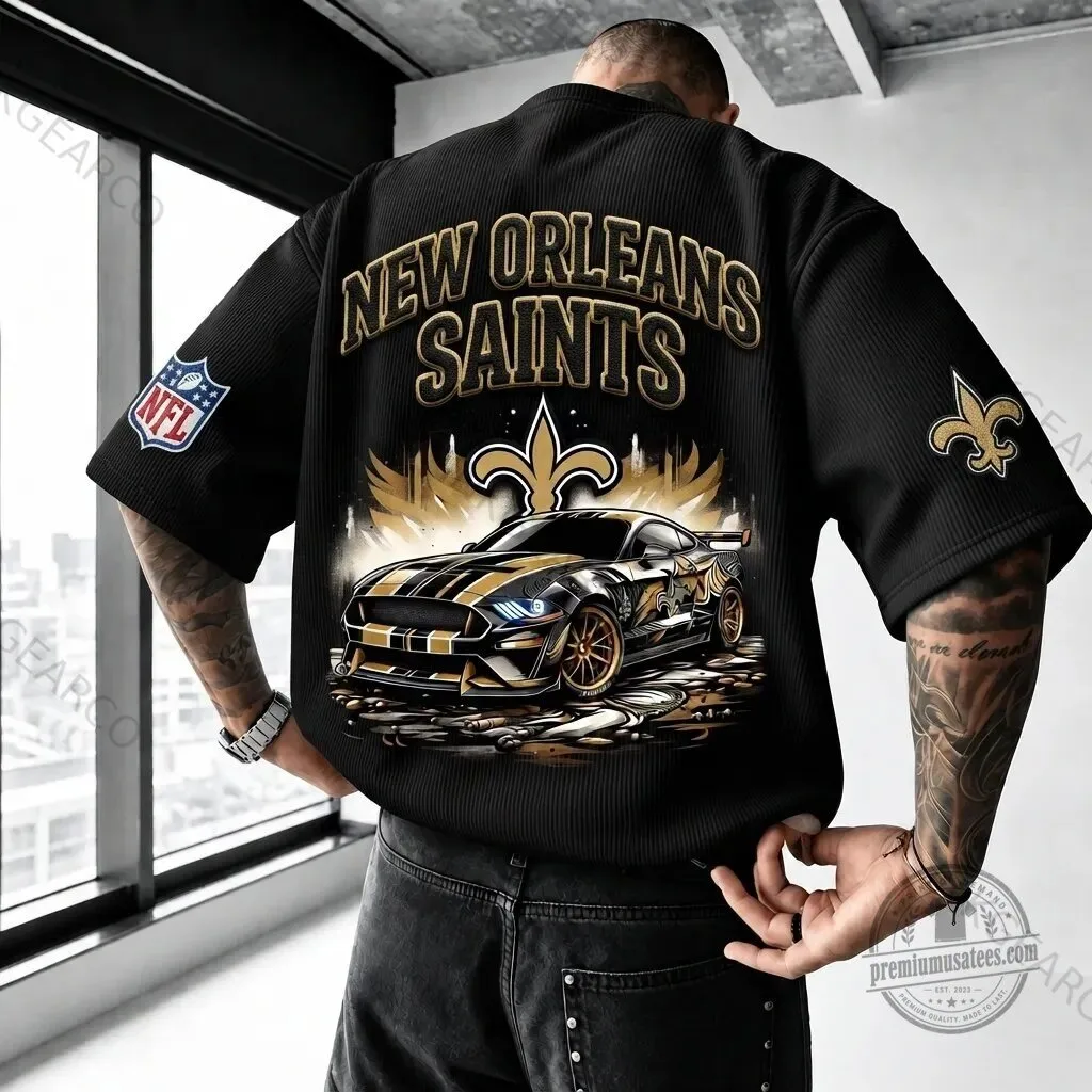 New Orleans Saints NFL Football Team Black Gold Ford Mustang Car T-Shirt