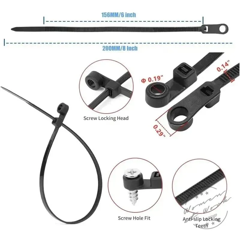 Heavy-Duty Black Nylon Cable Ties with Screw Mount Holes, 100-Pack Zip Ties 8 Heavy-Duty Black Nylon Cable Ties with Screw Mount Holes, 100-Pack Zip Ties
