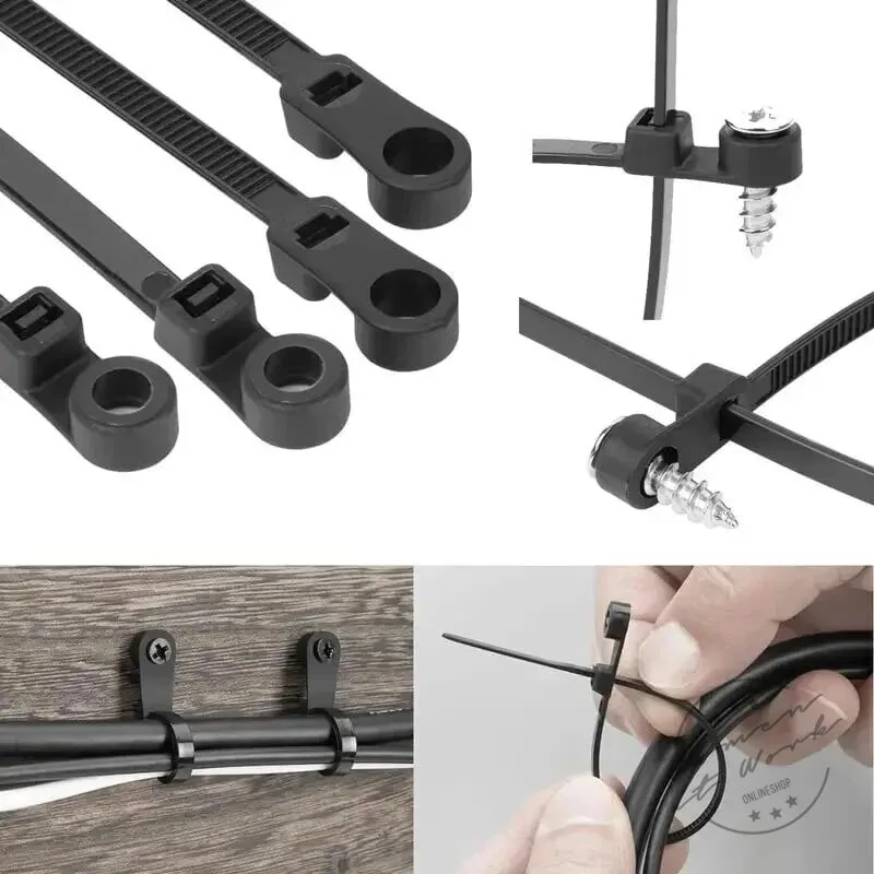 Heavy-Duty Black Nylon Cable Ties with Screw Mount Holes, 100-Pack Zip Ties 9 Heavy-Duty Black Nylon Cable Ties with Screw Mount Holes, 100-Pack Zip Ties