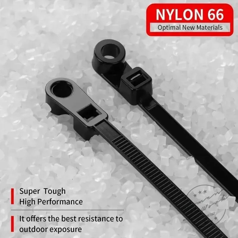 Heavy-Duty Black Nylon Cable Ties with Screw Mount Holes, 100-Pack Zip Ties 10 Heavy-Duty Black Nylon Cable Ties with Screw Mount Holes, 100-Pack Zip Ties
