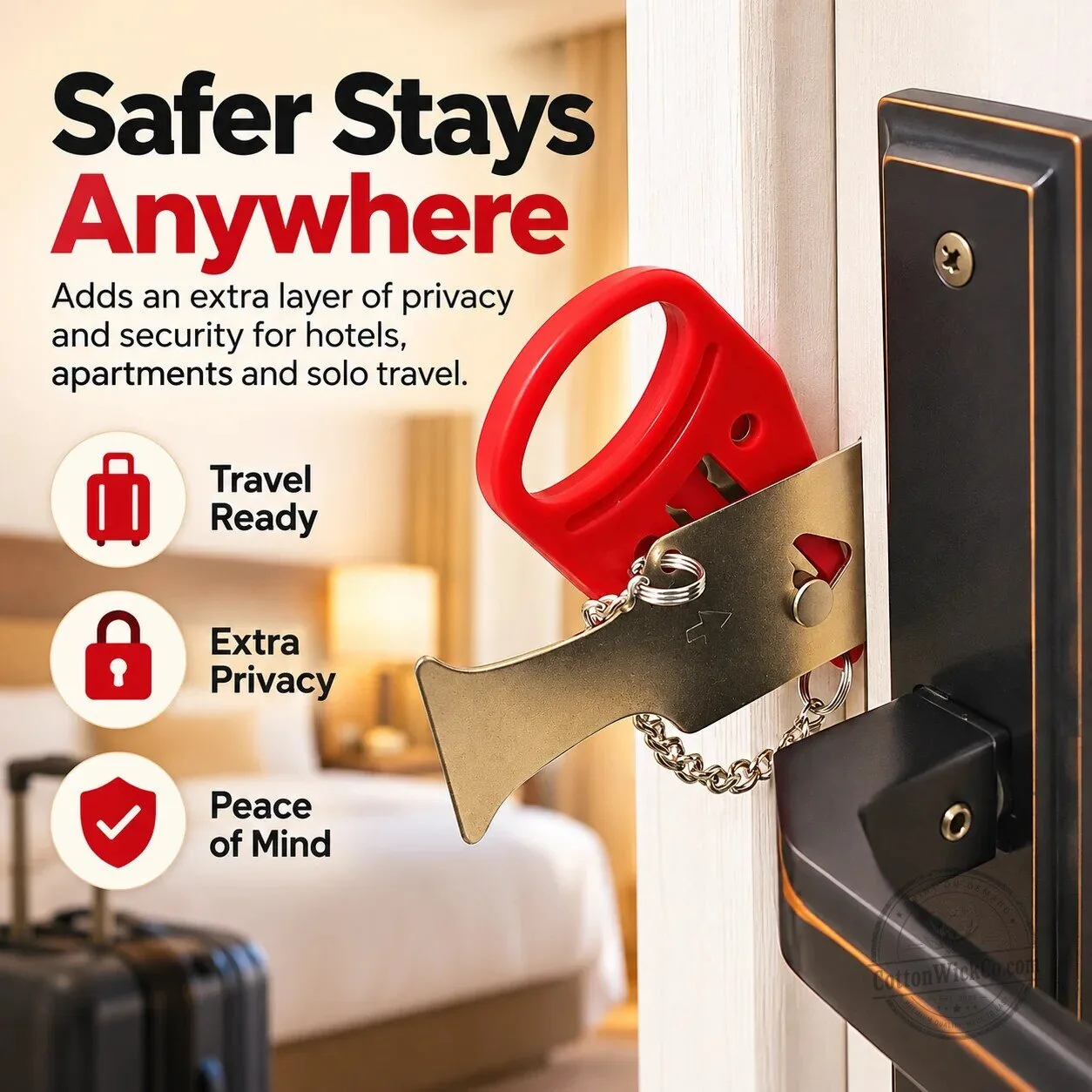 Portable Door Security Lock for Hotel Rooms and Apartments, Travel Ready