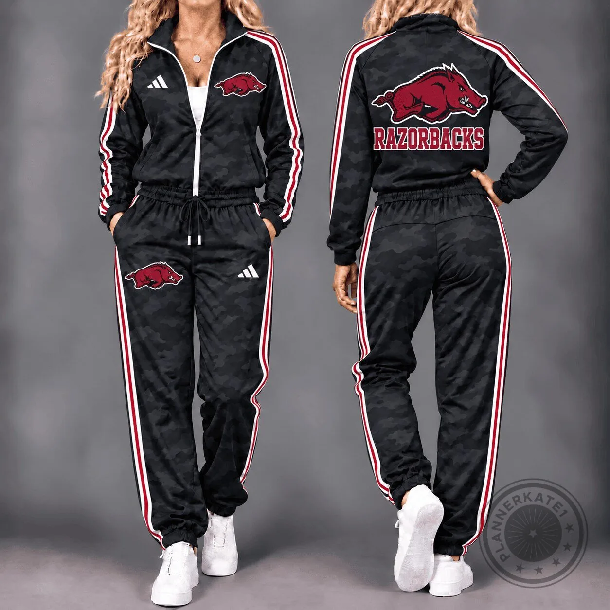 Arkansas Razorbacks NCAA Camouflage Black Tracksuit Jacket and Pants Set