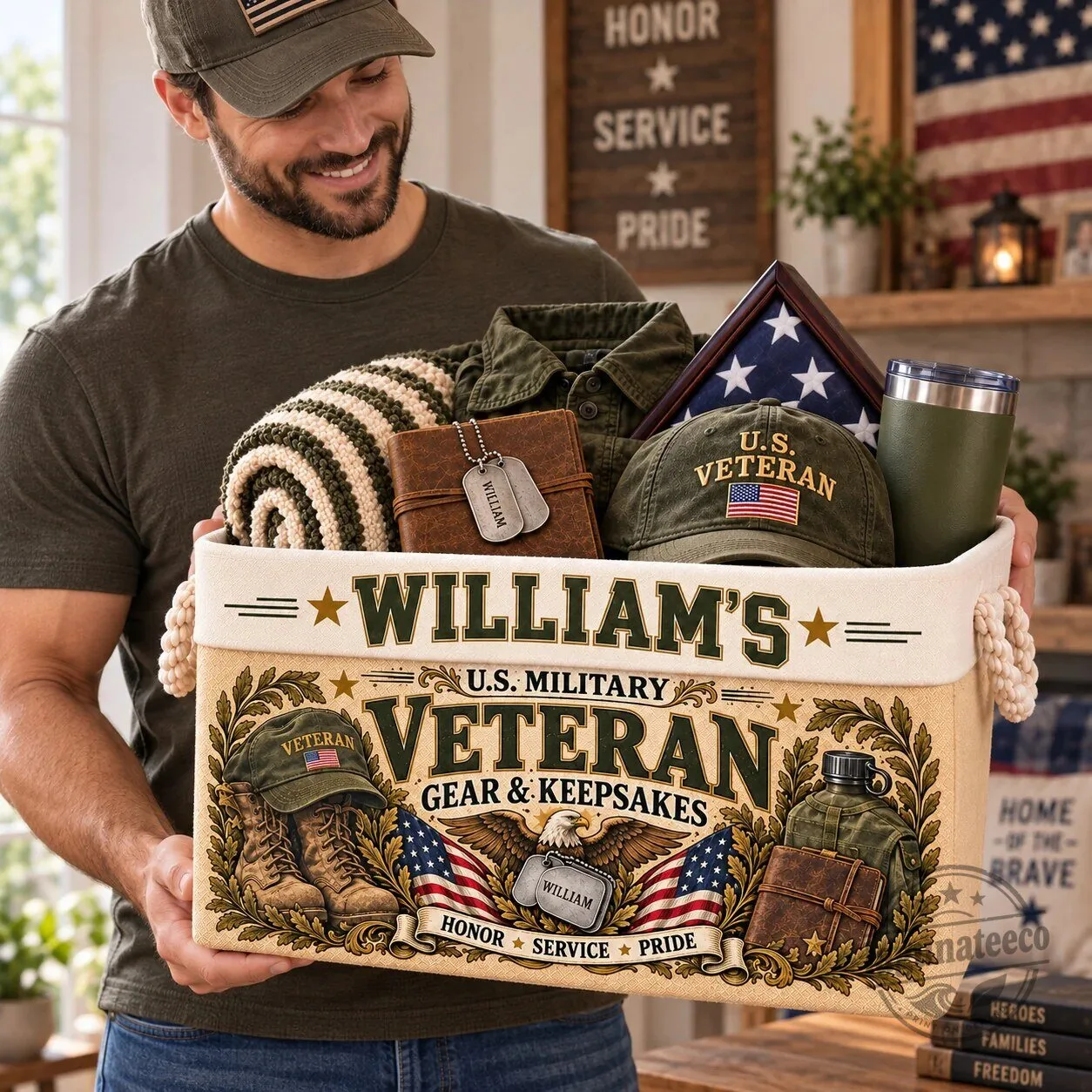 Personalized US Military Veteran Gear and Keepsakes Storage Basket 7 Personalized US Military Veteran Gear and Keepsakes Storage Basket