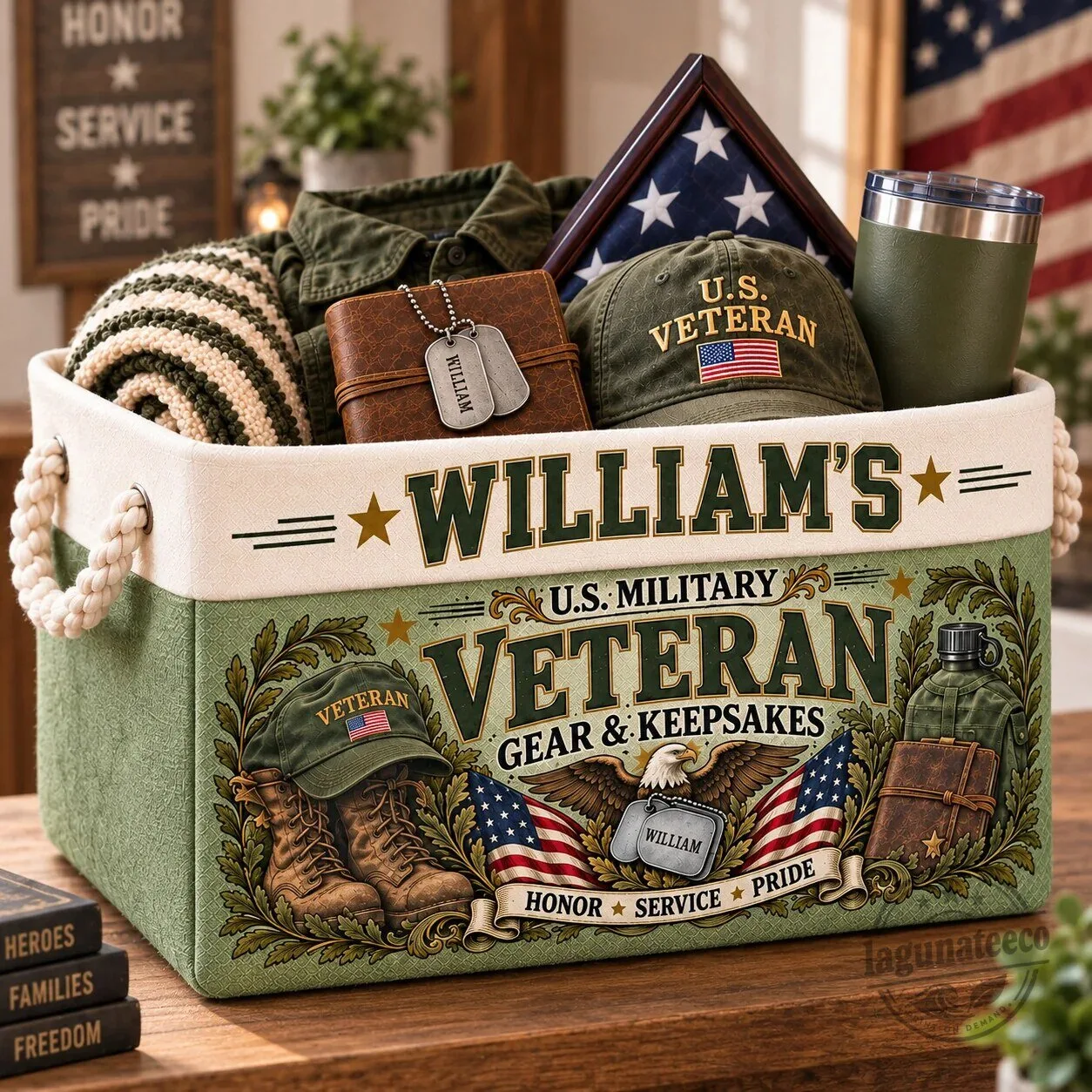 Personalized US Military Veteran Gear and Keepsakes Storage Basket 8 Personalized US Military Veteran Gear and Keepsakes Storage Basket