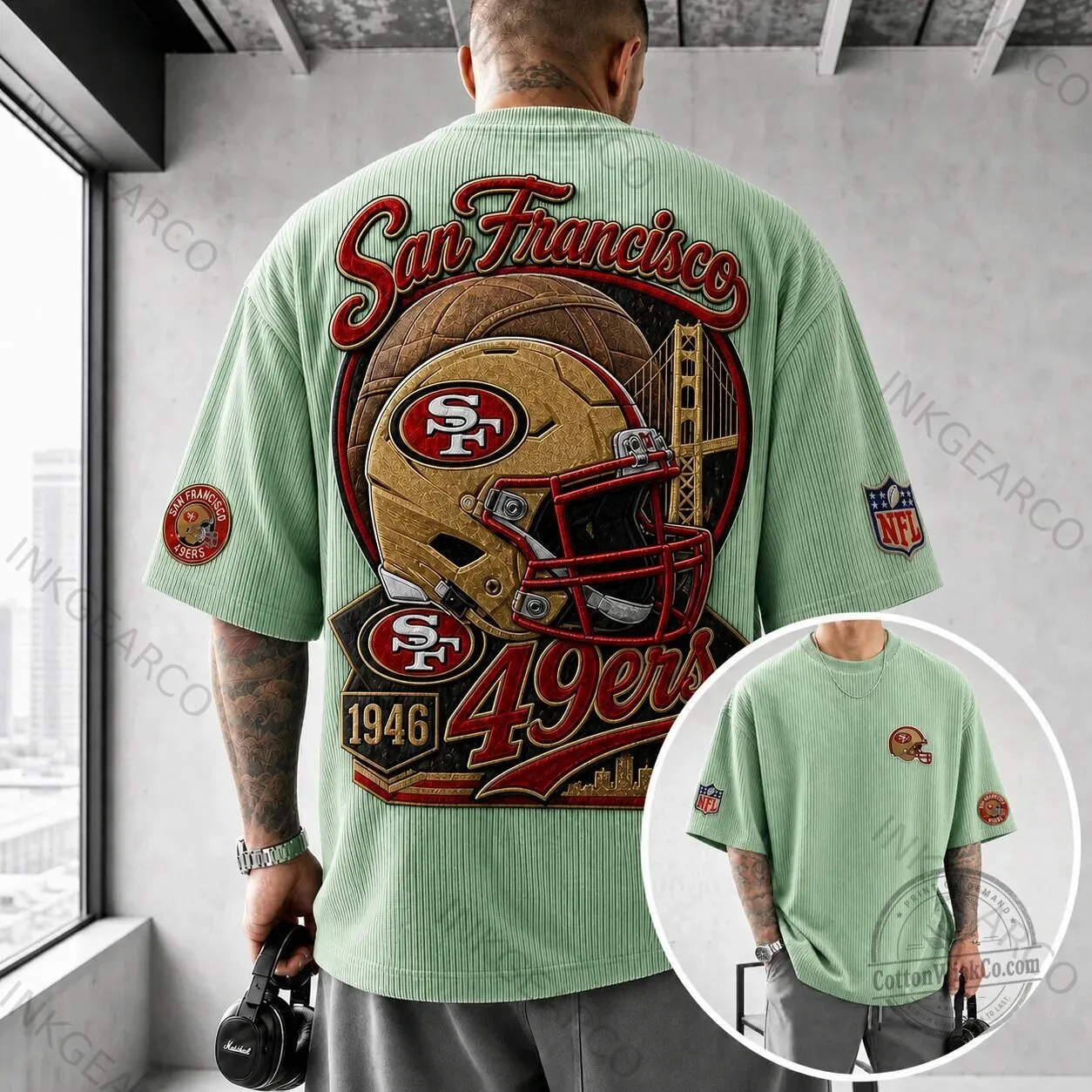 San Francisco 49ers Football Team Helmet Golden Gate Bridge T-Shirt