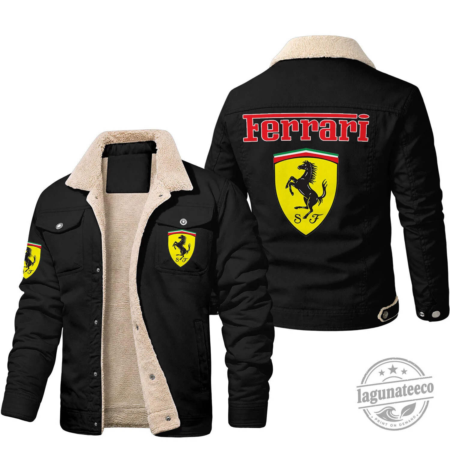Ferrari Scuderia Racing Team Black Sherpa Fleece Lined Denim Jacket
