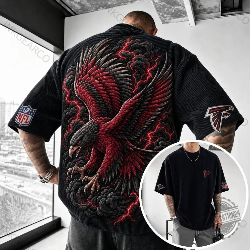 Atlanta Falcons NFL Football Team Black Oversized Short Sleeve T-Shirt Atlanta Falcons NFL Football Team Black Oversized Short Sleeve T-Shirt
