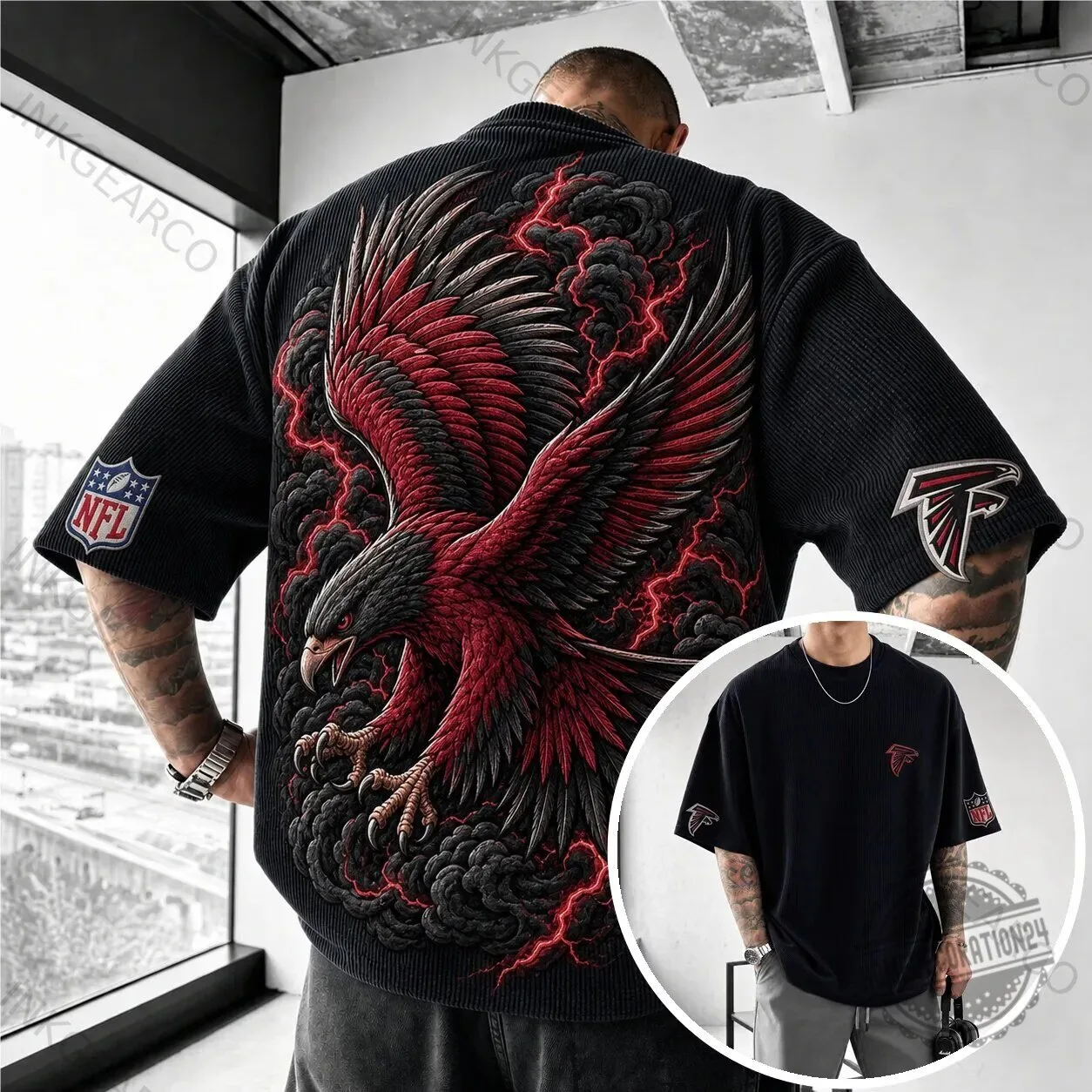 Atlanta Falcons NFL Football Team Black Oversized Short Sleeve T-Shirt