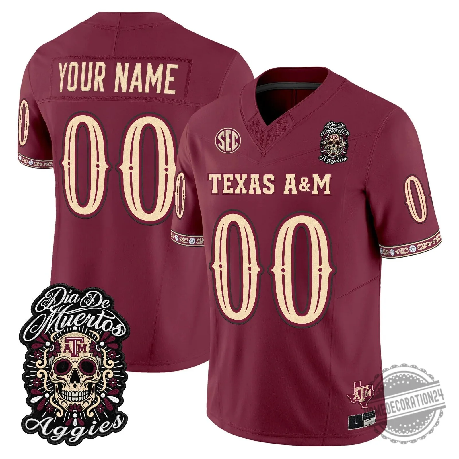 Dia de los Muertos Football Jersey for Texas A&M Aggies 5 Dia de los Muertos Football Jersey for Texas A&M Aggies