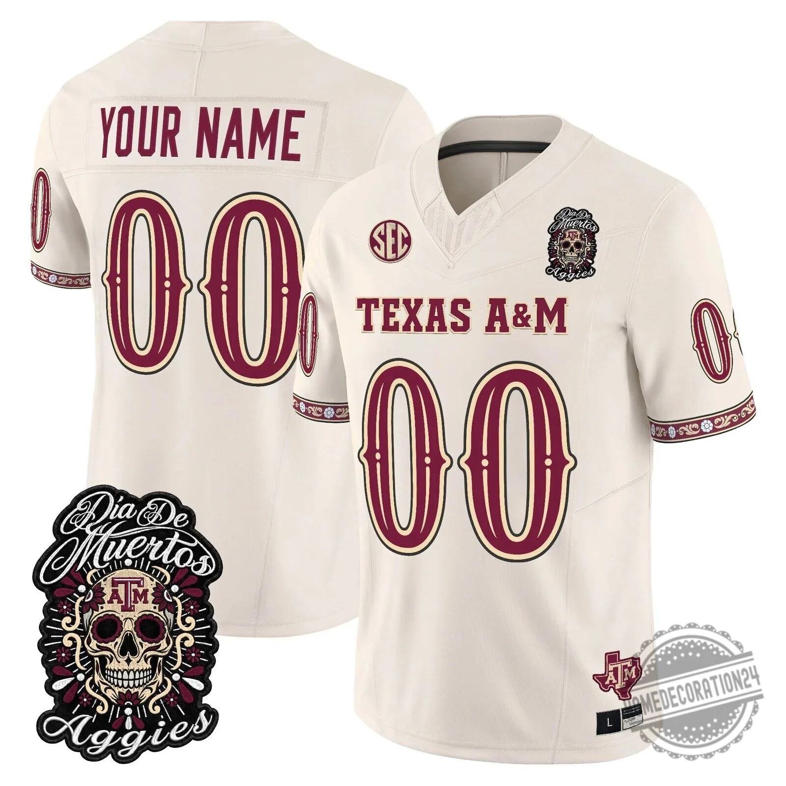 Dia de los Muertos Football Jersey for Texas A&M Aggies 6 Dia de los Muertos Football Jersey for Texas A&M Aggies