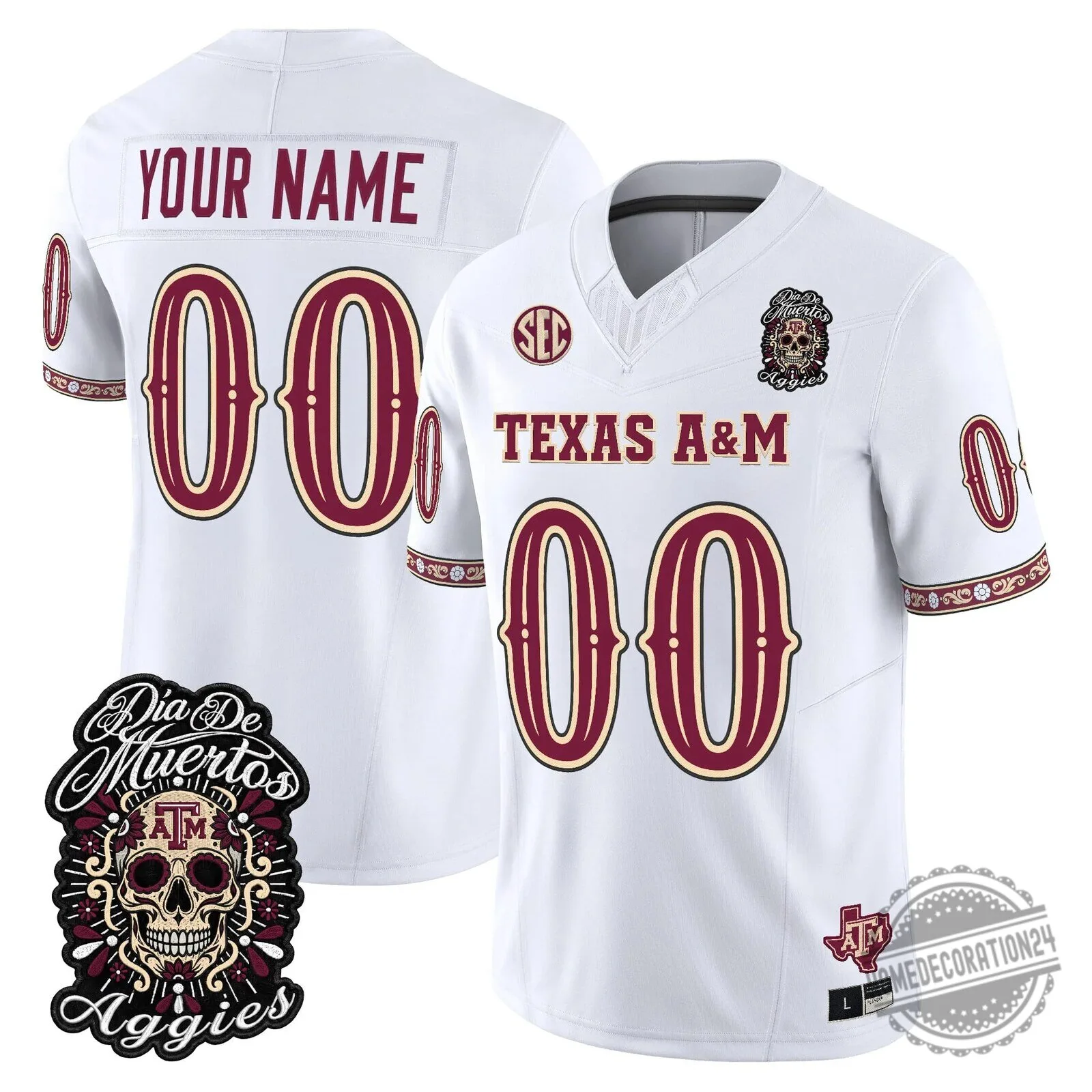 Dia de los Muertos Football Jersey for Texas A&M Aggies 7 Dia de los Muertos Football Jersey for Texas A&M Aggies