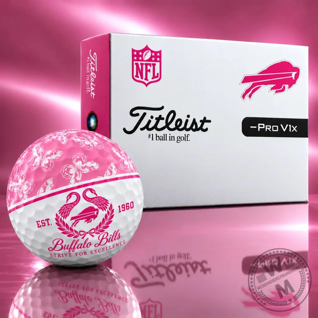 Buffalo Bills NFL Pink Patterned Golf Ball with Titleist Logo Buffalo Bills NFL Pink Patterned Golf Ball with Titleist Logo