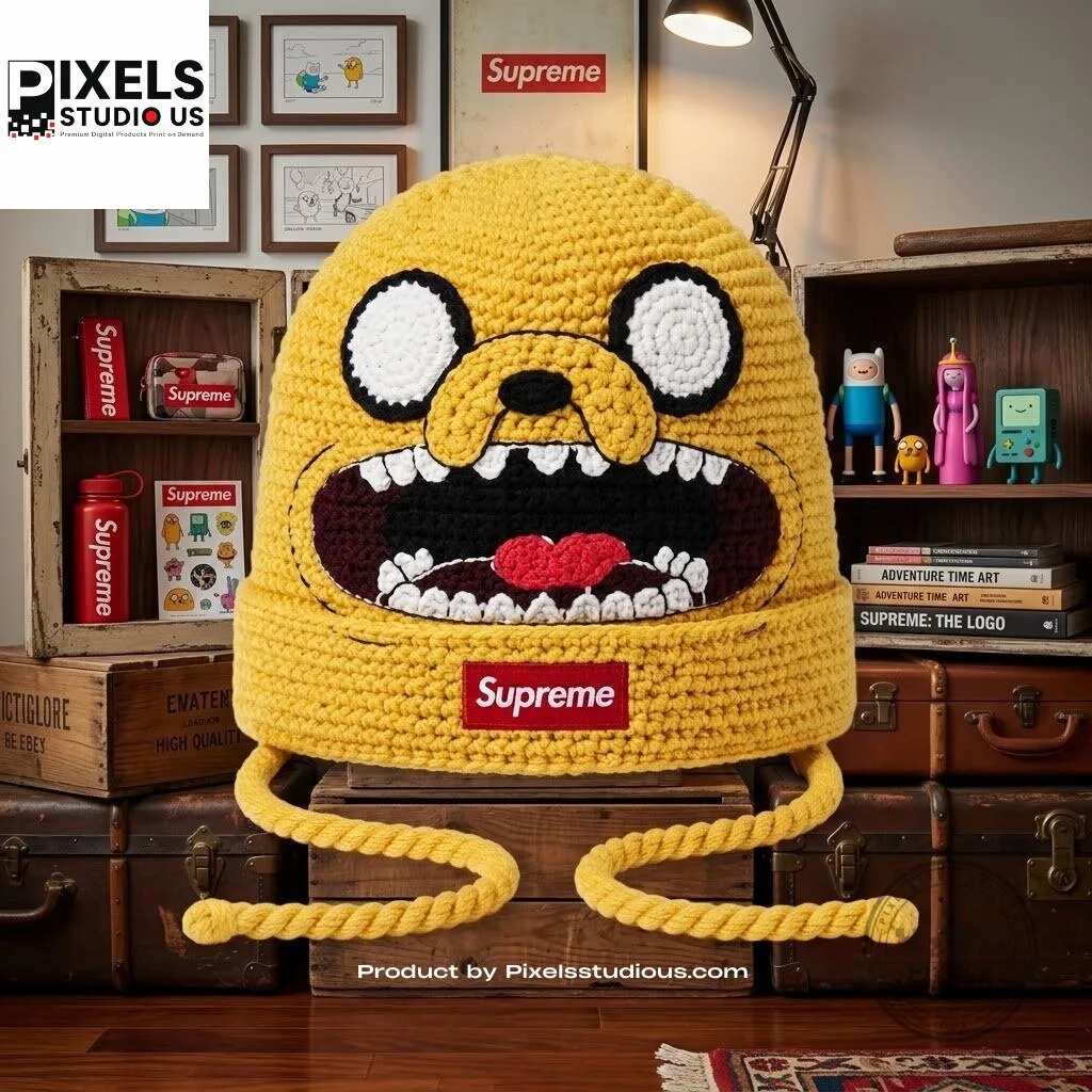 Adventure Time Jake the Dog Crochet Beanie Hat 4 Adventure Time Jake the Dog Crochet Beanie Hat 3D shirt or sports jersey with all-over print design