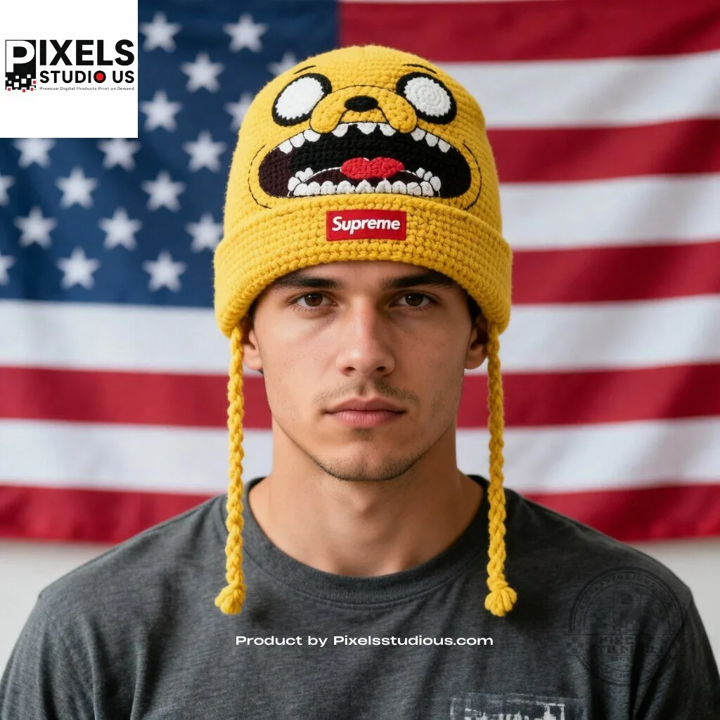Adventure Time Jake the Dog Crochet Beanie Hat 5 Adventure Time Jake the Dog Crochet Beanie Hat 3D shirt or sports jersey with all-over print design