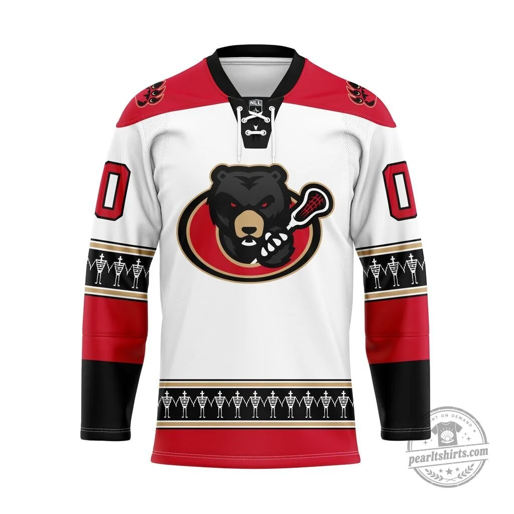 Ottawa Black Bears Personalized White Lace-up Hockey Jersey