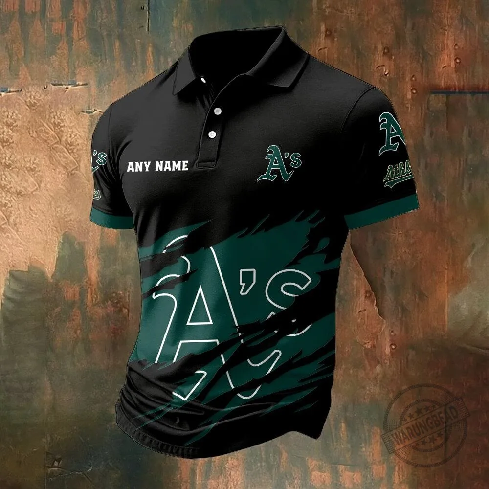 Oakland Athletics Personalized Name Black and Green Polo Shirt