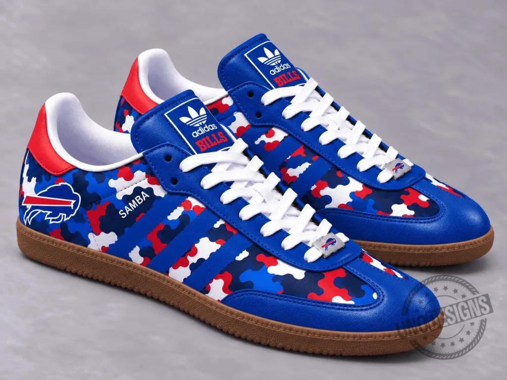 Buffalo Bills NFL Football Team Blue Camouflage Pattern Samba Shoes 28 Buffalo Bills NFL Football Team Blue Camouflage Pattern Samba Shoes