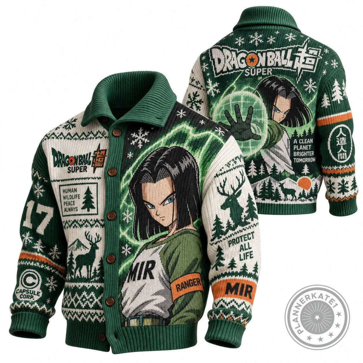 Dragon Ball Super Android 17 Ranger Human Wildlife Peace Always Cardigan Sweater