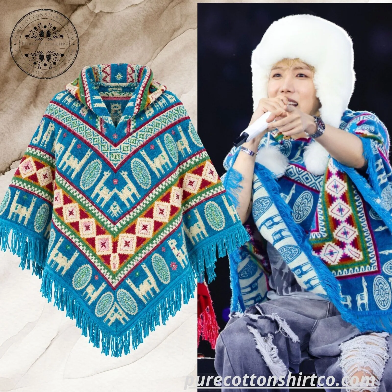 BTS J-Hope Blue Patterned Poncho - BTS WORLD TOUR 'ARIRANG' IN LIMA