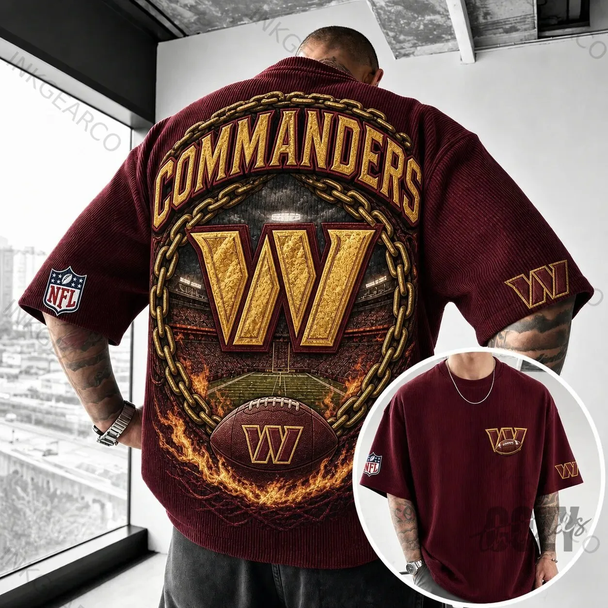 Short Sleeve Corduroy T-Shirt for Washington Commanders NFL Football Team