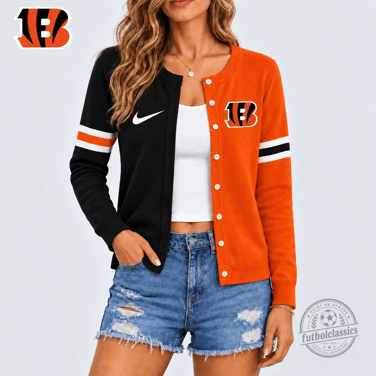 Cincinnati Bengals Nike Split Design Cardigan Sweater for Women
