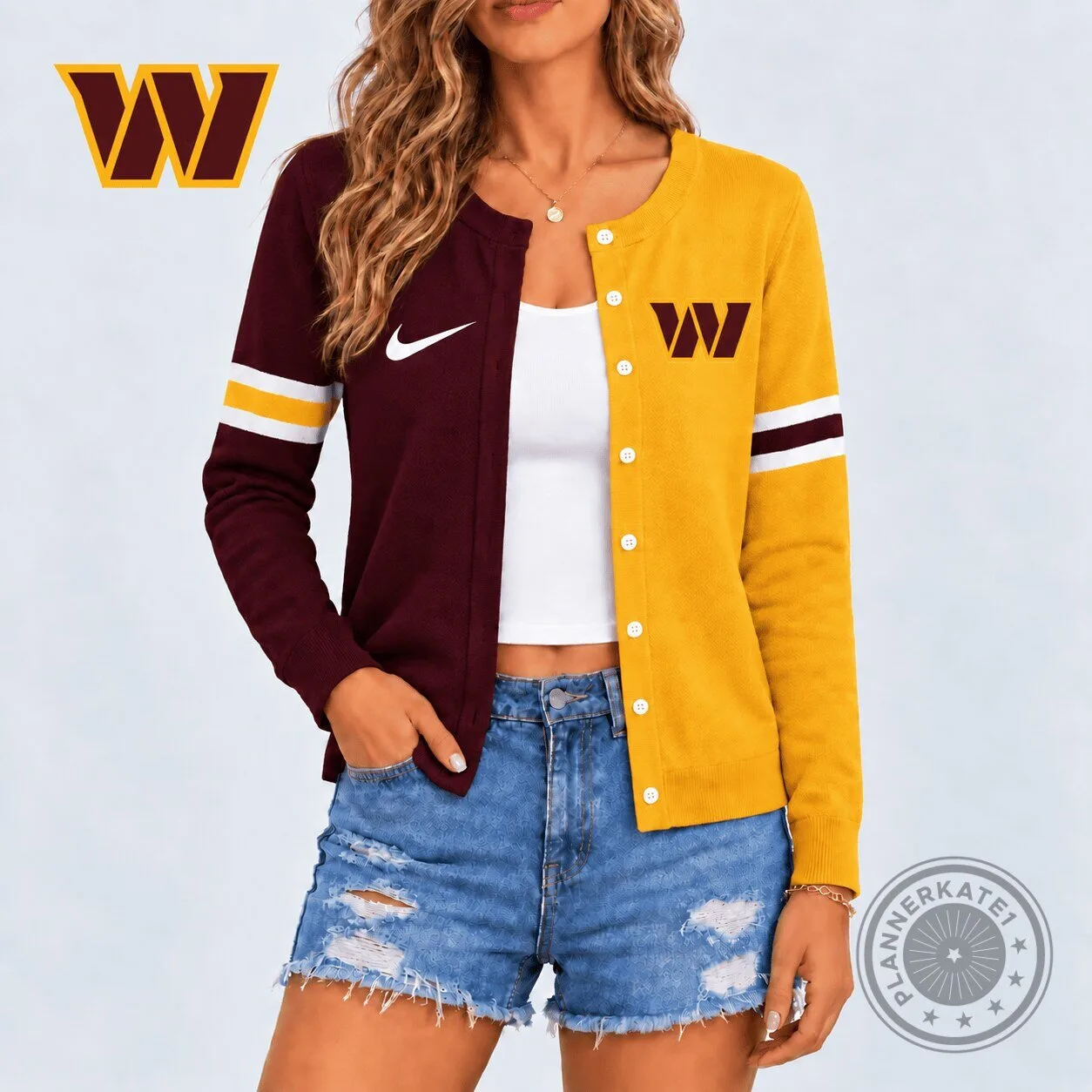 Colorblock Cardigan Sweater for Washington Commanders Football Team