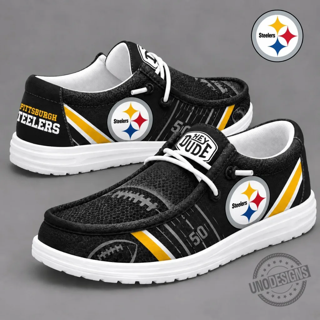Pittsburgh Steelers Football Team Logo Black and Gold Slip-On Shoes Pittsburgh Steelers Football Team Logo Black and Gold Slip-On Shoes