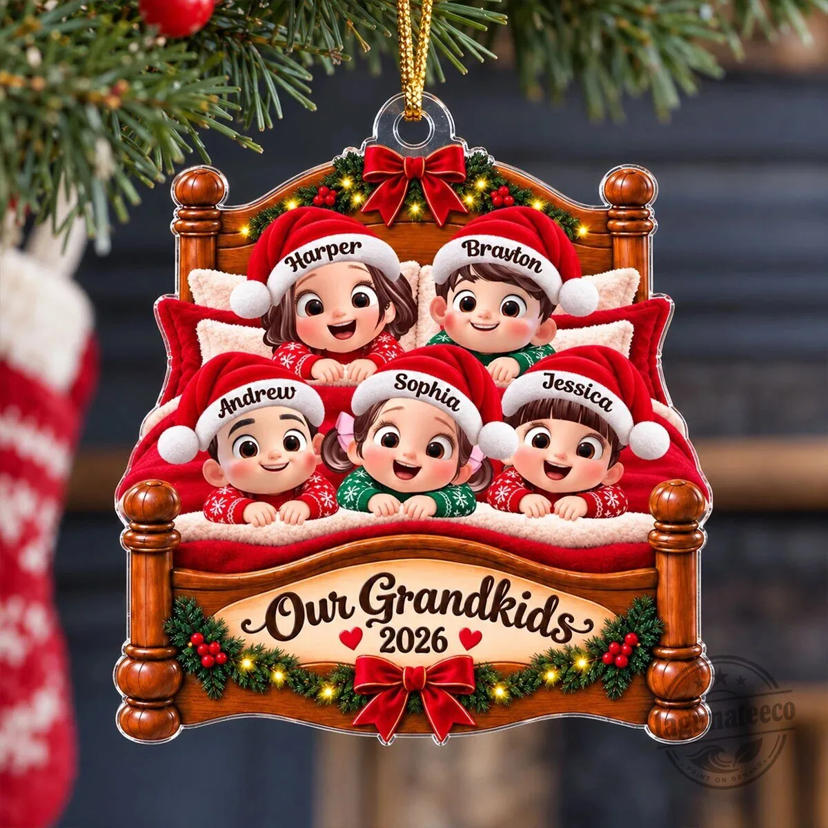 Personalized Grandkids Bed Christmas Tree Ornament for Grandparents