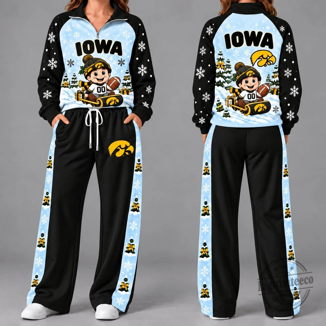 Iowa Hawkeyes Christmas Snowman Quarter Zip Hoodie