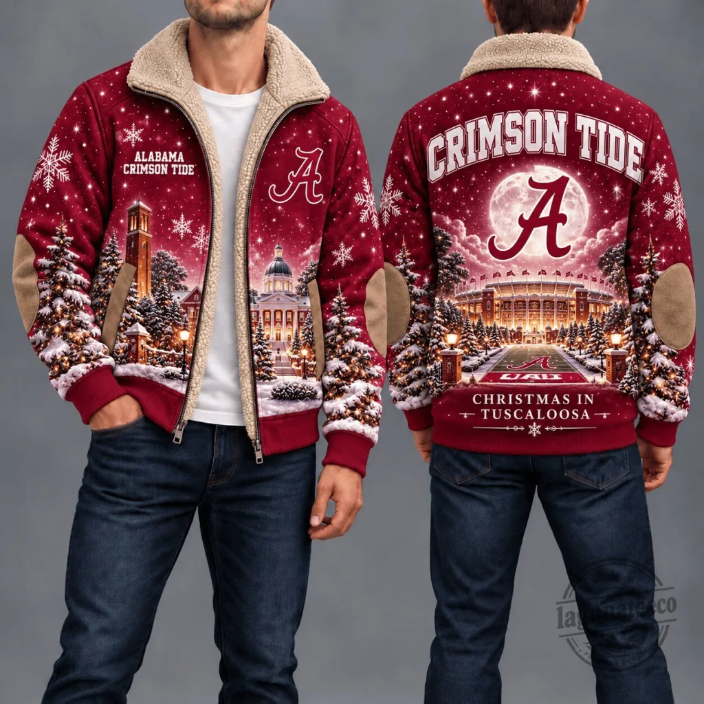 Alabama Crimson Tide Christmas Sherpa Fleece Jacket for Men Alabama Crimson Tide Christmas Sherpa Fleece Jacket for Men