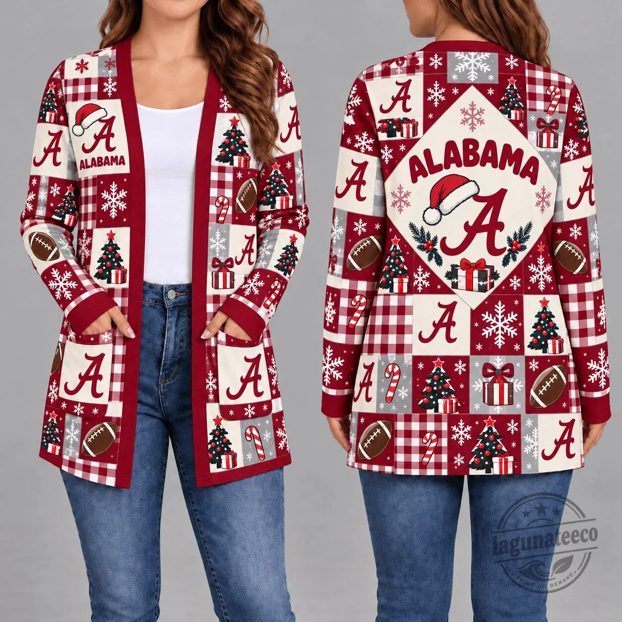 Alabama Crimson Tide Christmas Pattern Women's Long Sleeve Cardigan