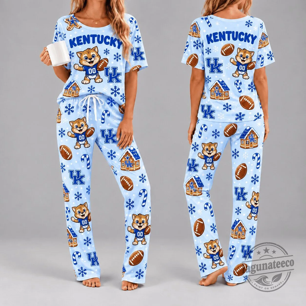 Kentucky Wildcats Christmas Gingerbread House Football Holiday Pajamas Set