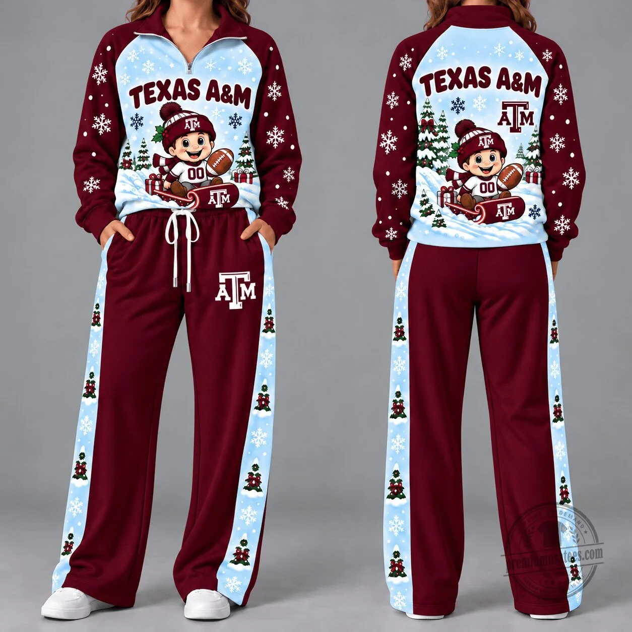 Texas A&M Aggies Christmas Winter Wonderland Quarter-Zip Sweatshirt and Pants Set