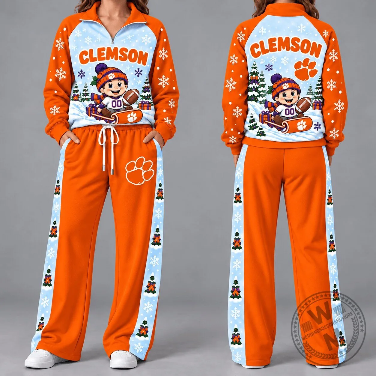 Clemson Tigers Christmas Snowman Football Player Women's Quarter-Zip Sweatshirt