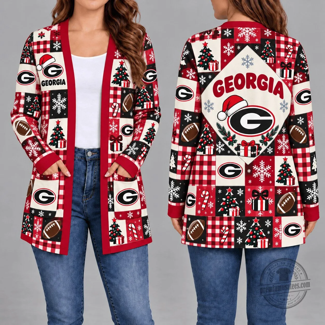 Georgia Bulldogs Christmas Pattern Women's Long-Sleeve Cardigan