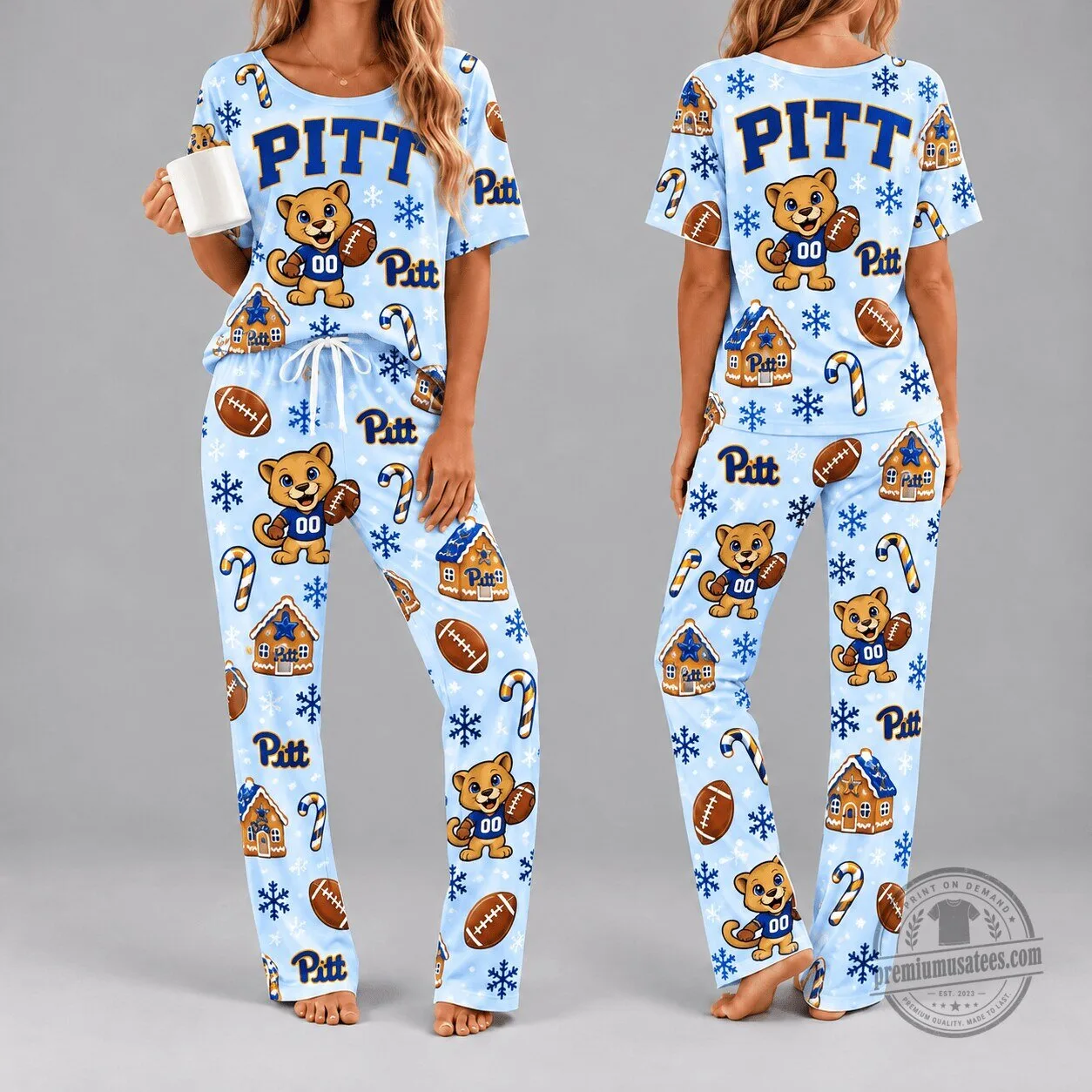 Pittsburgh Panthers Football Christmas Bear Women's Pajamas Set